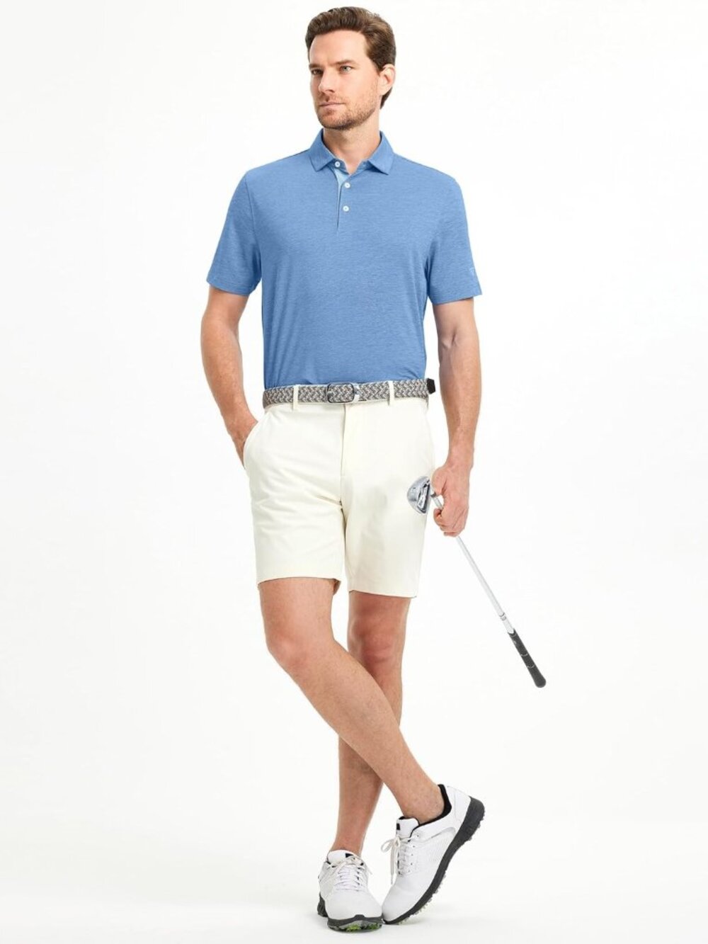 Mens Classic Blue Heather Short Sleeve Performance Moisture Wicking Active Tee - Picture 6 of 6